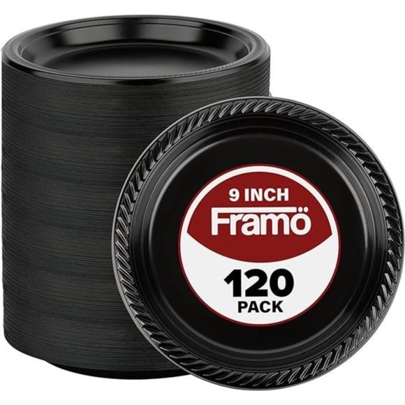 Disposable Black Plastic Plates, Pack of 120-9-Inch Round Plastic Plates - Picture 7 of 7